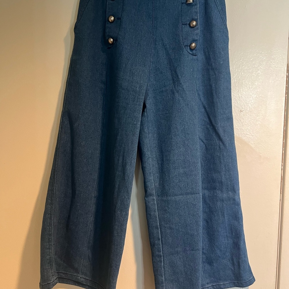 Super high waist 70s Dance & Marvel Blue Button-Detail ankle Pants